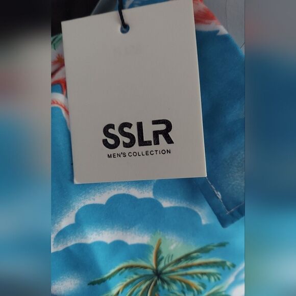 NWT SSLR Mens Hawaiian Tropical Button Down Shirt  Flamingo Palm Size L - Picture 7 of 10